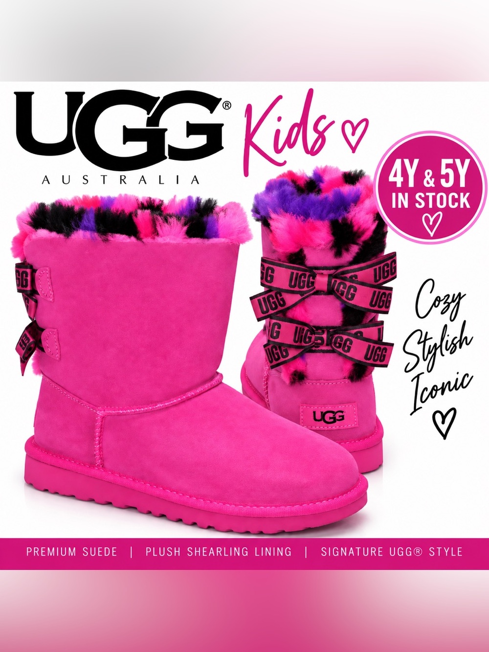UGG Women's Bailey Bow Classic Short Boots Fuschia Pink